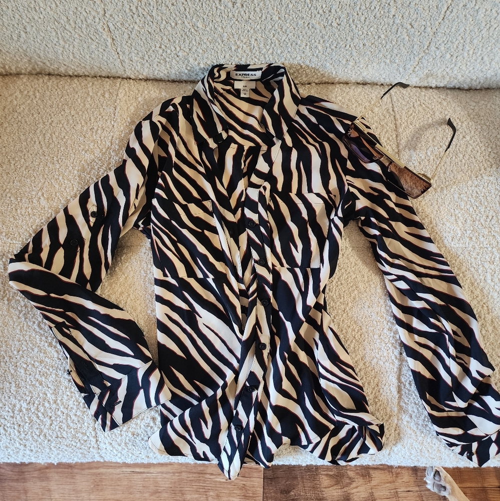 Express Zebra Print Button Down Portofino Shirt C… - image 2